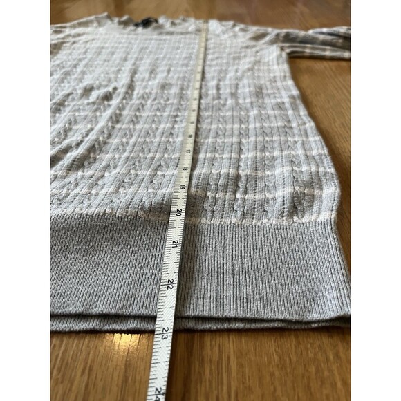 Banana Republic Gray White Stripe Cable Knit Crew Neck Lightweight Sweater M - Picture 6 of 7
